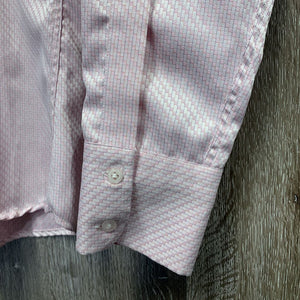 LS Show Shirt, attached snap collar *gc, older, seam puckers, v.curled corners
