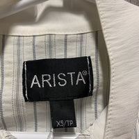 LS Show Shirt, attached button collar *gc, older, MISSING BUTTON, seam puckers, crinkled/bubbled & wrinkled
