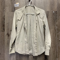 LS Show Shirt, attached button collar *fair, clean, older, seam puckers, stained, undone seam stitching
