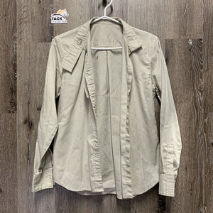 LS Show Shirt, attached button collar *fair, clean, older, seam puckers, stained, undone seam stitching
