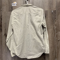 LS Show Shirt, attached button collar *fair, clean, older, seam puckers, stained, undone seam stitching