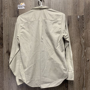 LS Show Shirt, attached button collar *fair, clean, older, seam puckers, stained, undone seam stitching