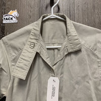 LS Show Shirt, attached button collar *fair, clean, older, seam puckers, stained, undone seam stitching
