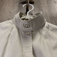 LS Show Shirt, attached button collar *fair, clean, older, seam puckers, stained, undone seam stitching
