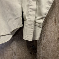 LS Show Shirt, attached button collar *fair, clean, older, seam puckers, stained, undone seam stitching
