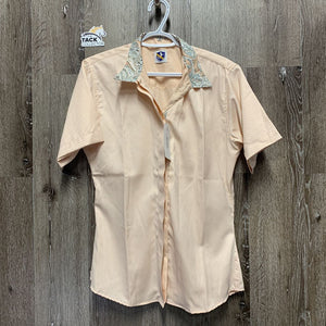SS Show Shirt, attached snap collar *gc, clean, threads, older, snags, wavy & seam puckers