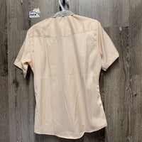 SS Show Shirt, attached snap collar *gc, clean, threads, older, snags, wavy & seam puckers