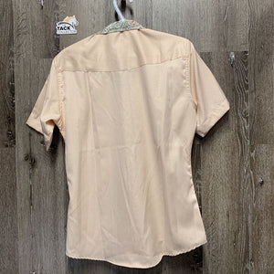 SS Show Shirt, attached snap collar *gc, clean, threads, older, snags, wavy & seam puckers