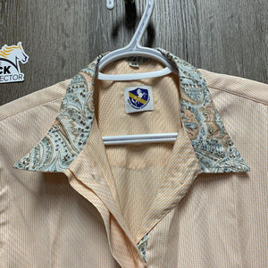 SS Show Shirt, attached snap collar *gc, clean, threads, older, snags, wavy & seam puckers