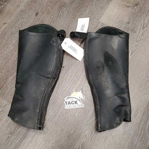 Pr Leather Half Chaps, snaps, punched edge *fair, dirty, rubs, holed, repairs, undone stitching, older