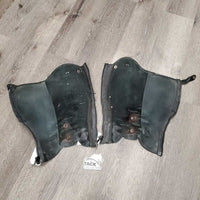 Pr Leather Half Chaps, snaps, punched edge *fair, dirty, rubs, holed, repairs, undone stitching, older