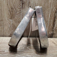 Pr Engraved Aluminum Oxbow Western Stirrups *gc, scratches, tape residue, stains, rubs, scraped edges, MISSING Top Guard
