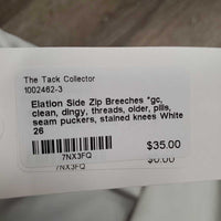 Side Zip Breeches *gc, clean, dingy, threads, older, pills, seam puckers, stained knees
