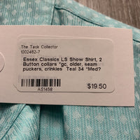 LS Show Shirt, 2 Button collars *gc, older, seam puckers, crinkles
