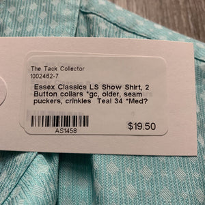 LS Show Shirt, 2 Button collars *gc, older, seam puckers, crinkles