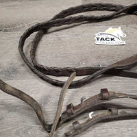 Thick Soft FS Rsd Braided Reins *fair, stiff, v.dirty, unstitched lace ends, creases, bent, loose hooks, rubs, dents