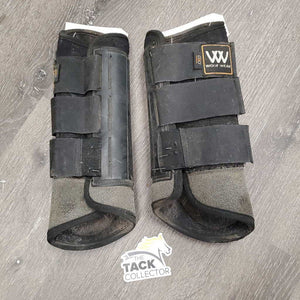 Pr Pr Thick Closed Hind Boots, velcro *fair, v.hairy, dirty, broken elastic, older, faded, holey edges