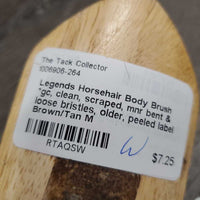 Horsehair Body Brush *gc, clean, scraped, mnr bent & loose bristles, older, peeled label