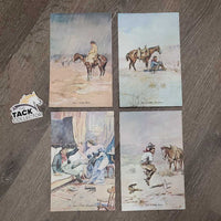 Charlie Russell "Just a Little" ... Series: 4 Water colour Cowboy Prints, envelope *gc, ripped envelope
