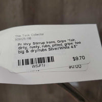 Pr Hvy Stirrup Irons, Grips *fair, dirty, rusty, rubs, pitted, grips: too big & dry/rubs
