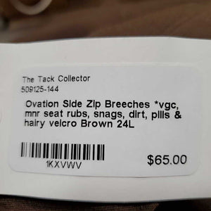 Side Zip Breeches *vgc, mnr seat rubs, snags, dirt, pills & hairy velcro