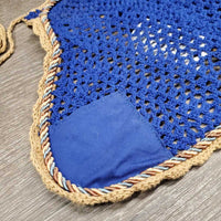Crochet Ear Bonnet Fly Veil, x1 piping, string *gc, clean, older, inside stains, curled edges, mnr hair
