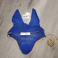 Crochet Ear Bonnet Fly Veil, x1 piping, string *gc, clean, older, inside stains, curled edges, mnr hair