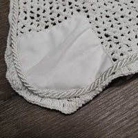 Crochet Ear Bonnet Fly Veil, x1 piping, string, bag *xc, clean, curled edges