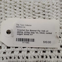 Crochet Ear Bonnet Fly Veil, x1 piping, string, bag *xc, clean, curled edges
