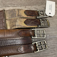 Padded Leather Girth, x1 els *gc, older, rubs, v.stiff, discolored, rubs, frayed els edges
