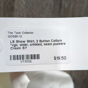 LS Show Shirt, 2 Button Collars *vgc, older, crinkled, seam puckers