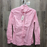 LS Show Shirt, 1 button collar *vgc, older, seam puckers, crinkles
