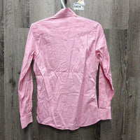 LS Show Shirt, 1 button collar *vgc, older, seam puckers, crinkles
