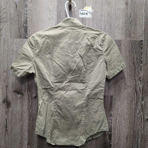 SS Show Shirt, attached button collar *gc, older, creased/folded edges, threads, wrinkled, pits