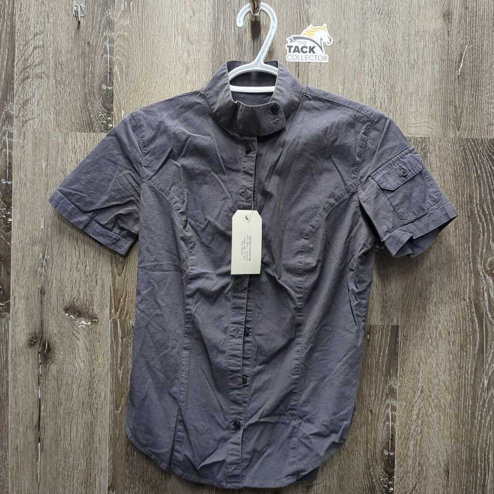 SS Show Shirt, attached button collar *fair, older, pits, seam puckers, crinkled, discolored, faded edges