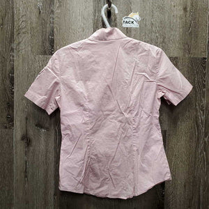 SS Show Shirt, attached button collar *gc, older, mnr stains, pits & seam puckers, mnr loose threads