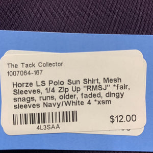 LS Polo Sun Shirt, Mesh Sleeves, 1/4 Zip Up "RMSJ" *fair, snags, runs, older, faded, dingy sleeves