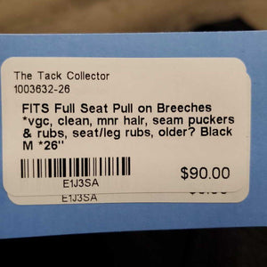 Full Seat Pull on Breeches *vgc, clean, mnr hair, seam puckers & rubs, seat/leg rubs, older?