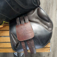 17.5 MW *5.5" Ryder Riviera Close Contact, Blue Ryder Saddle Cover, Med Front & Back Blocks, Wool Flocking, Front & Rear Gusset Panels, French Calfskin, Flaps: 14.5"L x 14"W No Serial Number
