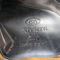 17.5 MW *5.5" Ryder Riviera Close Contact, Blue Ryder Saddle Cover, Med Front & Back Blocks, Wool Flocking, Front & Rear Gusset Panels, French Calfskin, Flaps: 14.5"L x 14"W No Serial Number
