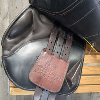 17.5 MW *5.5" Ryder Riviera Close Contact, Blue Ryder Saddle Cover, Med Front & Back Blocks, Wool Flocking, Front & Rear Gusset Panels, French Calfskin, Flaps: 14.5"L x 14"W No Serial Number
