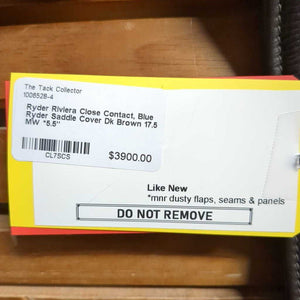 17.5 MW *5.5" Close Contact, Blue Ryder Saddle Cover, Med Front & Back Blocks, Wool Flocking, Front & Rear Gusset Panels, French Calfskin, Flaps: 14.5"L x 14"W No Serial Number