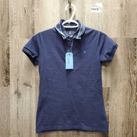 SS Cotton Polo Shirt. 1/4 Button Up *gc, older, mnr hair, v.curled/folded collar
