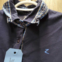 SS Cotton Polo Shirt. 1/4 Button Up *gc, older, mnr hair, v.curled/folded collar
