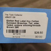 Hvy Cotton Euroseat Breeches *fair, older, faded, undone stitching/threads