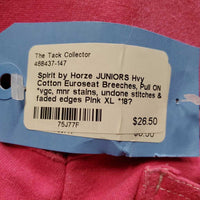 JUNIORS Hvy Cotton Euroseat Breeches, Pull ON *vgc, mnr stains, undone stitches & faded edges

