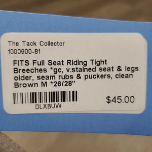 Full Seat Riding Tight Breeches *gc, v.stained seat & legs, older, seam rubs & puckers, clean