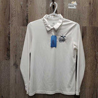 LS Shirt, 1/4 Button Up "Alberta Horse Trials" *gc, mnr snags & stains, older, mnr curled collar
