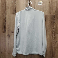 LS Sun Shirt, mesh sleeves, 1/4 Zip Up *gc, stains, threads, puckered bottom seam
