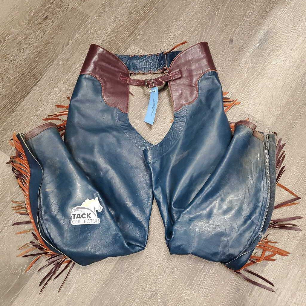 Pr Leather Full Chaps, Fringe, Lace Back *gc, older, dirty, stains 